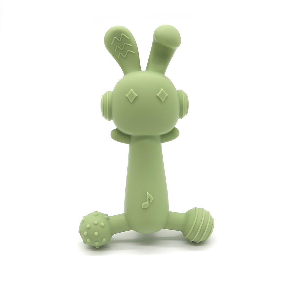 Teething Toys for Babies Age 6 to 12 Months - Baby Toys Pain Relief Teether - Cute Bunny Silicone Baby Teething Toy - Infant Stocking Stuffers Rabbit Chew Toy for Babies (Green)
