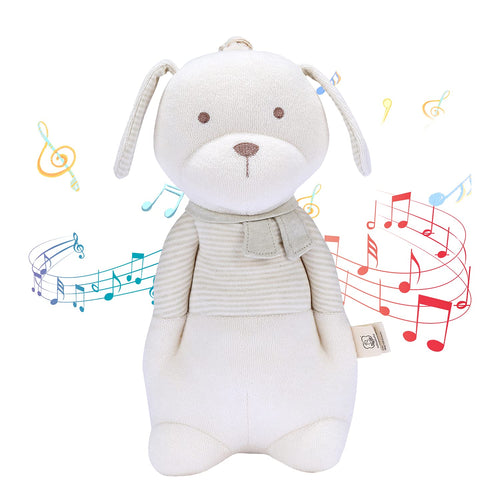 COTTONEBEBE Organic Baby Toys Stuffed Animal Toy with Lullaby Music for Infant Babies 0 3 6 12 to 36 Months Boy & GirlIdeal Gift for Newborn (Mr.Dog Cotton)