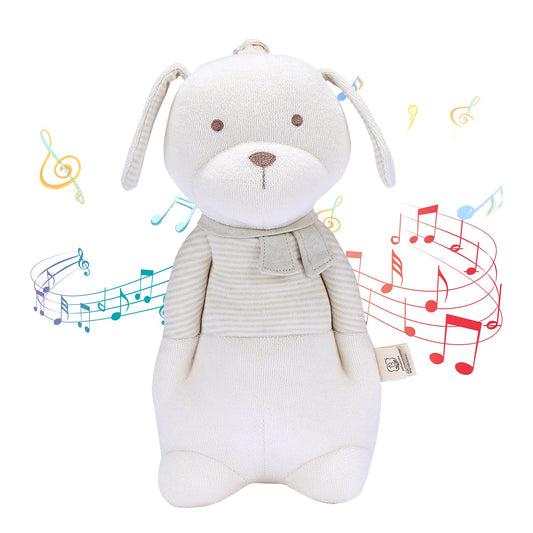 COTTONEBEBE Organic Baby Toys Stuffed Animal Toy with Lullaby Music for Infant Babies 0 3 6 12 to 36 Months Boy & GirlIdeal Gift for Newborn (Mr.Dog Cotton)