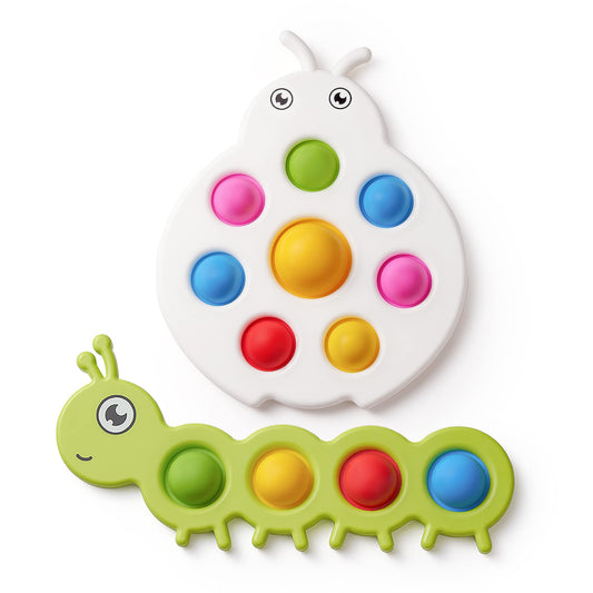 LiKee Fidget Popper Sensory Baby Toys for 10+ Months Montessori Busy Toy for 1 2 3 Year Old Toddlers Push and Popping Bubbles Fine Motor Skill Travel Toys for Kids Ages 1-3 Stress Relief (2 Pieces)