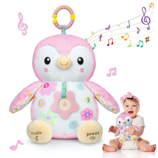 Fuzqq Baby Toys 0-6 MonthsMusical Stuffed Animal Plush ToyTextured Hanging RingRattles & Crinkle Sound PaperTummy Time Toys for Newborns Toys for 0-6-12 Months Boy/GirlsPenguin