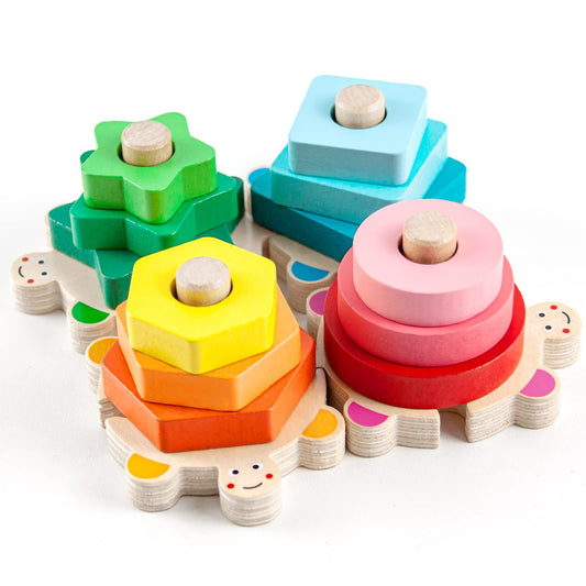 WOOD CITY Stacking Toys for Toddlers 1-3 Montessori Shape Sorter Baby Toys 12-18 Months Wooden Block Educational Puzzle Toys for Boys Girls 1 2 3 4 Year Old Preschool Learning Gifts