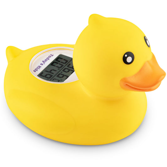 Todays Kids Duck Baby Bath Thermometer & Clock - Fahrenheit & Celsius Baby Bath Thermometer Baby Thermometer for Baby Essentials - Room & Water Thermometer - Soft Material Baby Bath Products