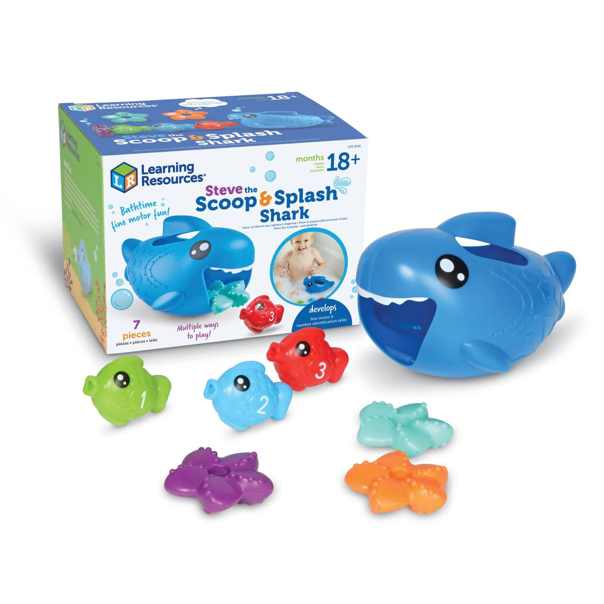 Learning Resources Steve The Scoop & Splash Shark 7 Pieces Ages 18 Months+ Toddler Learning Toys Baby Toys Toddler BathtubPool Toys Water Toys
