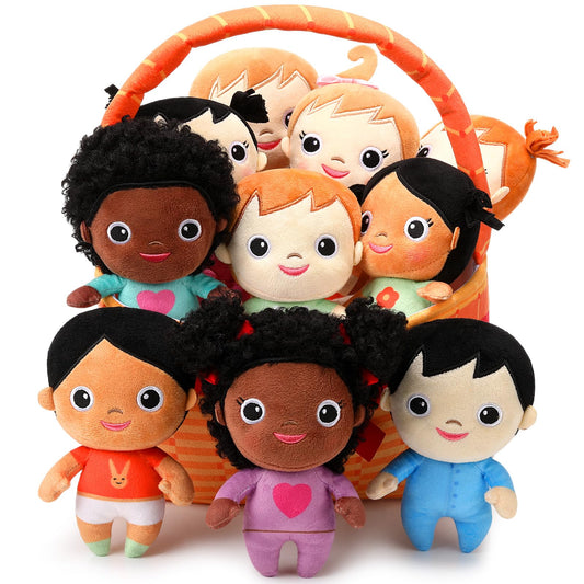 HyDren Basket Plush Baby Dolls Set of 10 Soft Multicultural Sensory Dolls 6 Plush Diversity Toys for Preschool Classroom Valentines Day Toddler Baby Toys for Kids Girls Boys All Ages